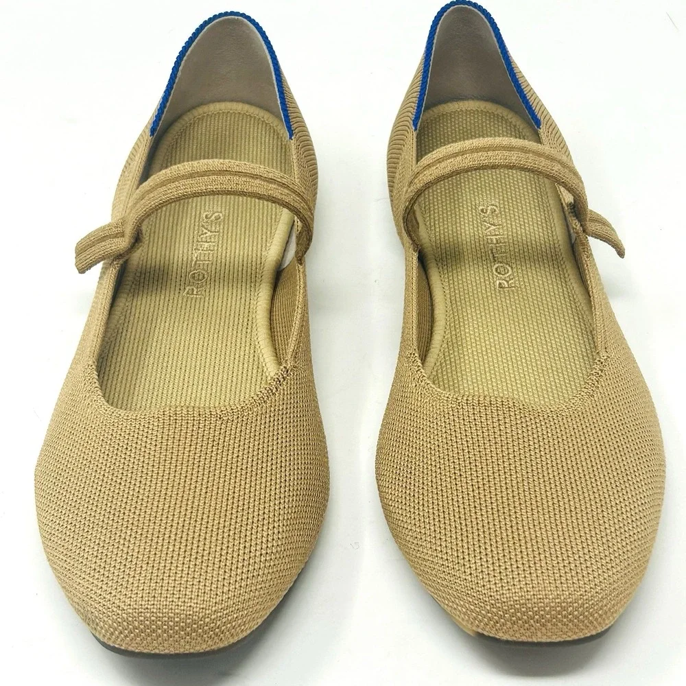 Rothy's The Square Mary Jane Ballet Flats Tan Brown 10 Neutral Minimalist